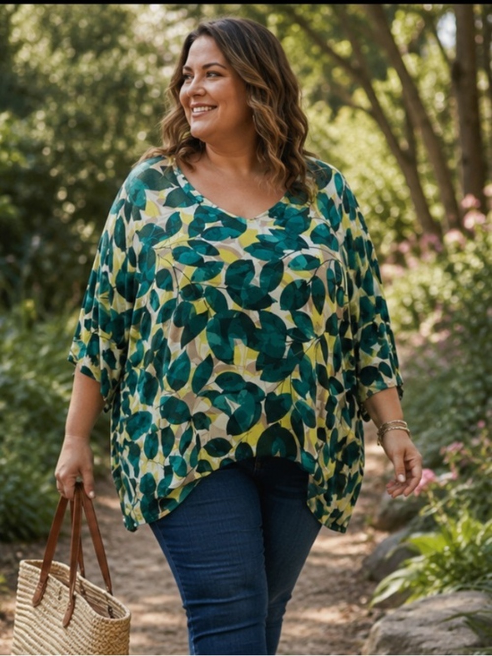EVRI modern leaf print tee in size 3X